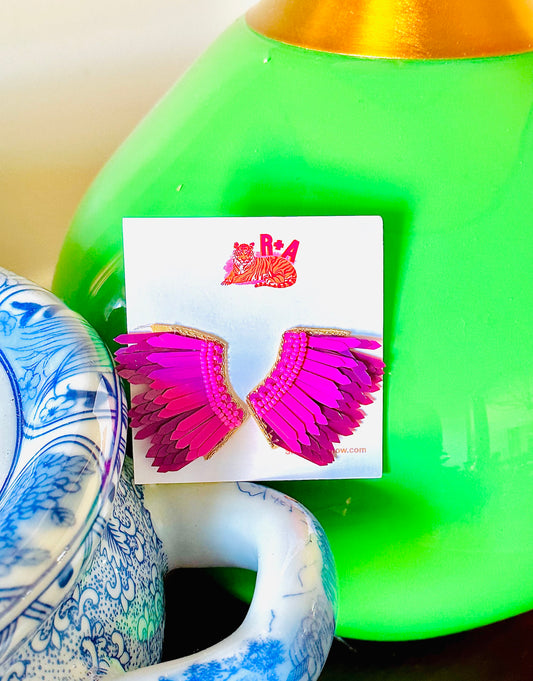 Hot pink wing earring